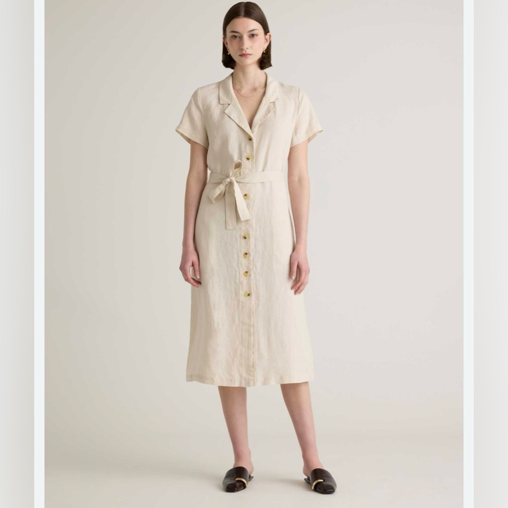 Quince 100% Linen Midi Buttoned Front Dress Size Medium